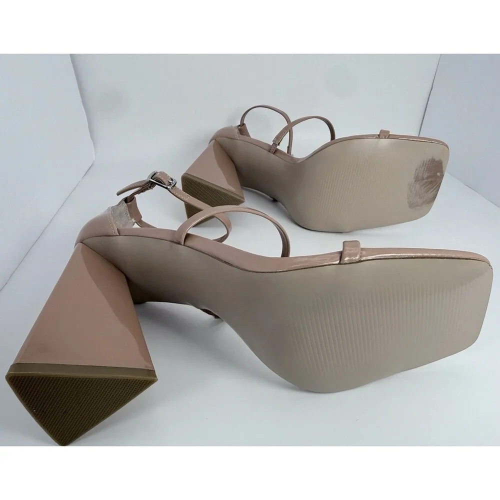 Steve Madden Tammi Nude Block Heel Ankle Strap Sandals Womens 9M Chic